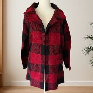 FARMERS MARKET Red & Black Buffalo Plaid Open Front Jacket – Women’s M